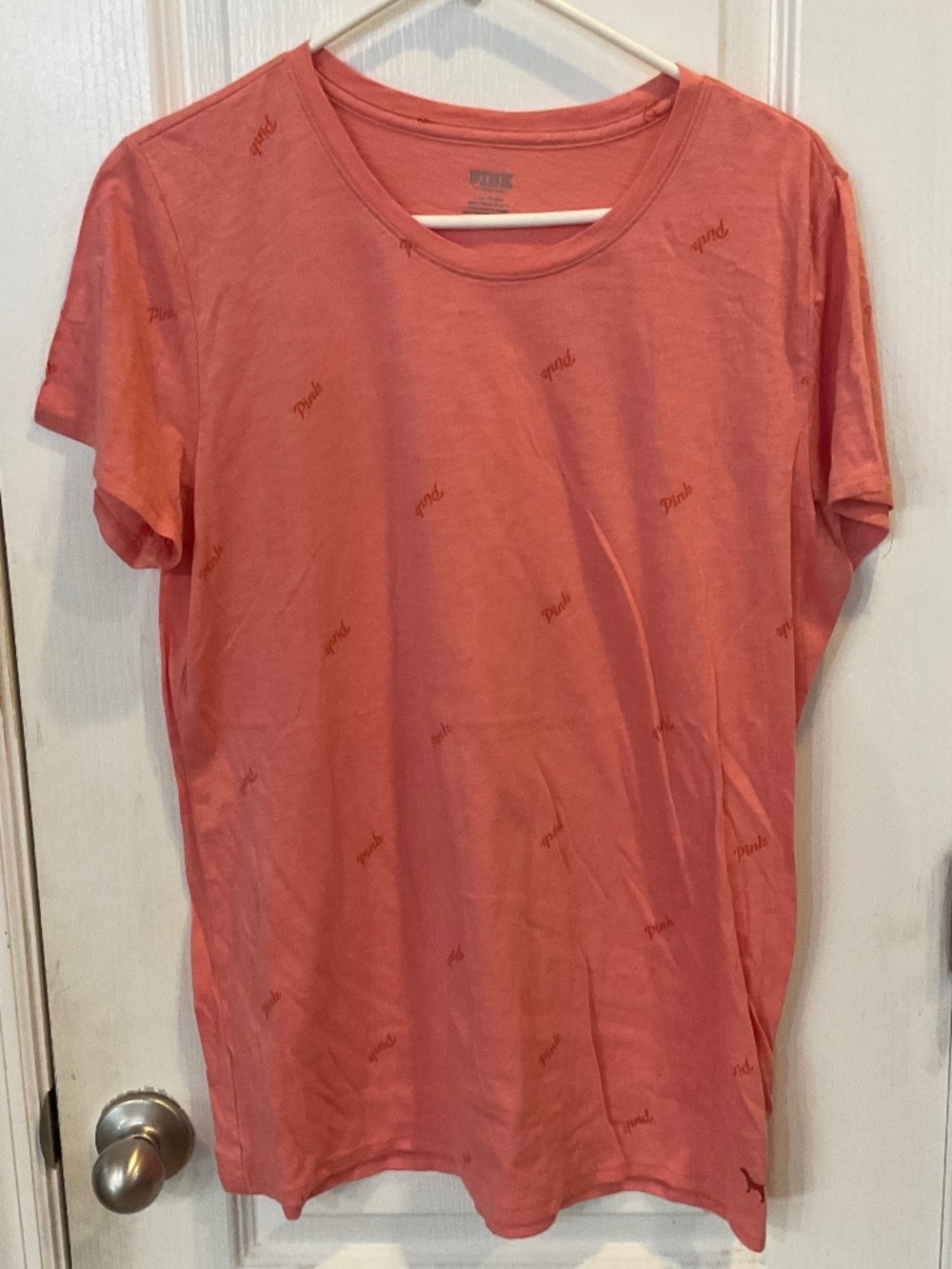 Victoria’s Secret Pink Coral Peach Logo Short Sleeve T-Shirt - Large - NWT